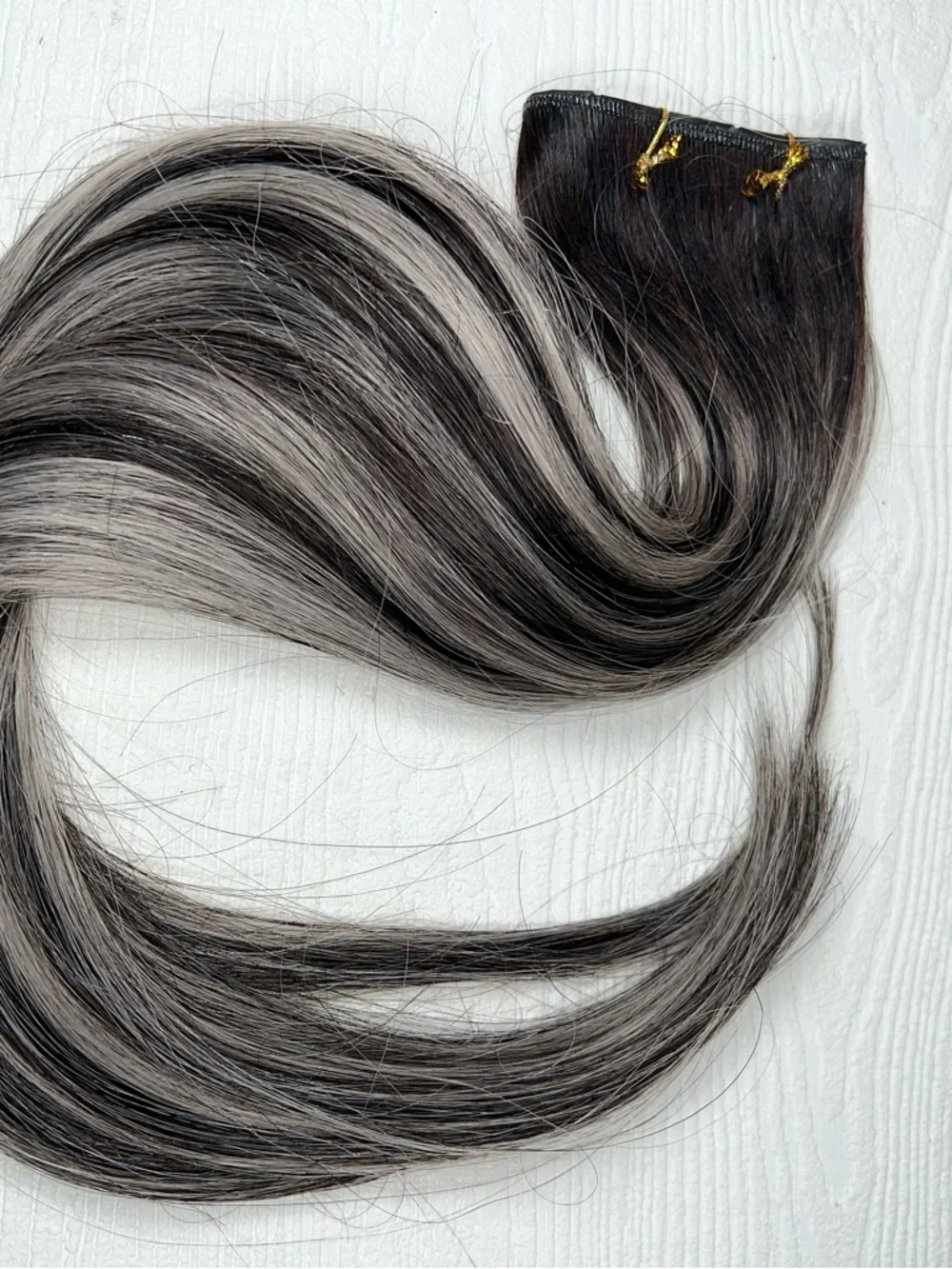 Natural Black Silver Highlight Human Hair 20” Butterfly Weft Hair Extensions